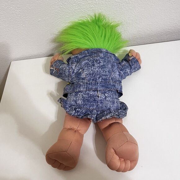 Vintage Ace Novelty Treasure Troll Tot Green Heart Wishstone Large Doll 14" - Picture 14 of 16